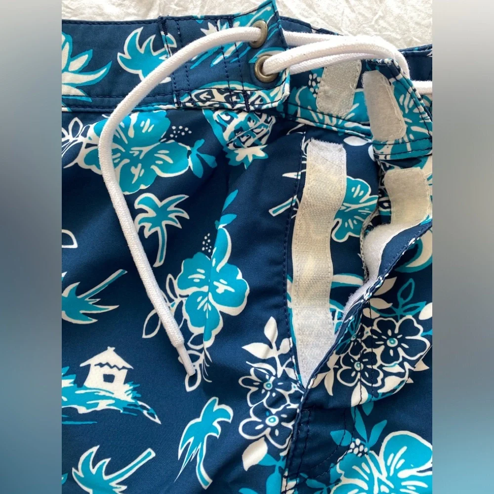 J.crew blue swim trunks floral pineapple cool tropical pattern men’s size 35